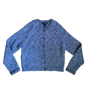 The Limited Y2K Heathered Blue Wool Blend Chunky Knit Cardigan L Quiet Luxury
